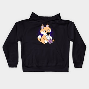 Shiba Inu Dog Kawaii Anime Bubble Tea Boba Kids Hoodie